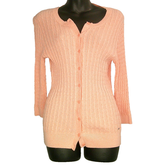 Tommy Hilfiger Women's Large Pink Button-down Woven Knit Cardigan - Picture 1 of 7